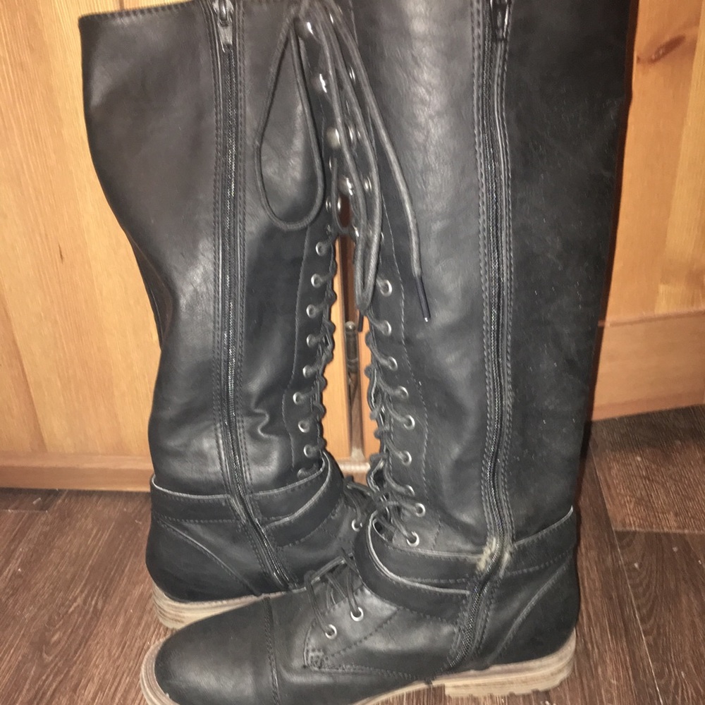 EUC black leather riding boots